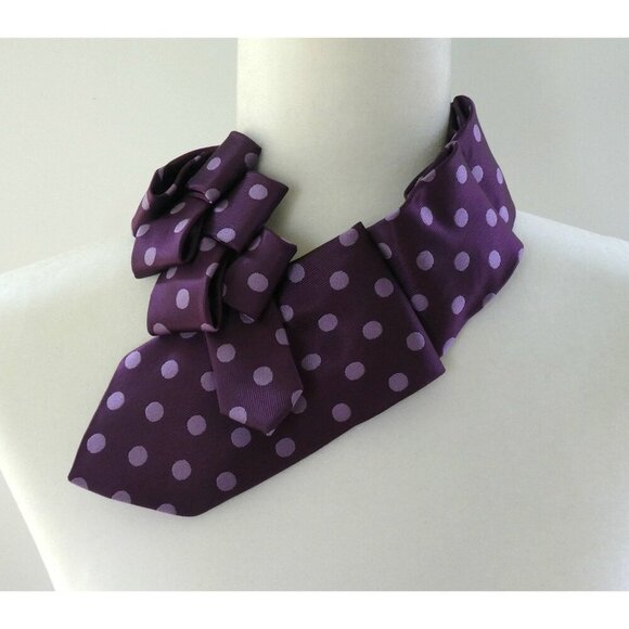 Polka Dot Ascot Scarf - Purple Silk Scarf - Gift For Tie Lovers - Unique Scarf. - Picture 5 of 7